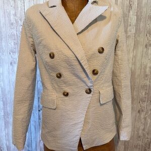Joie Pinstriped Double-Breasted Seersucker Blazer